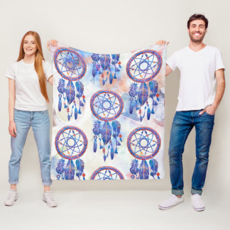 Blauwe Waterverf Drocatcher Modern Boho Fleece Deken