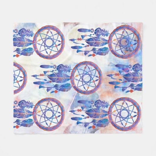 Blauwe Waterverf Drocatcher Modern Boho Fleece Deken (Voorkant (Horizontaal))