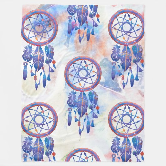 Blauwe Waterverf Drocatcher Modern Boho Fleece Deken (Voorkant)