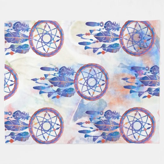 Blauwe Waterverf Drocatcher Modern Boho Fleece Deken (Voorkant (Horizontaal))