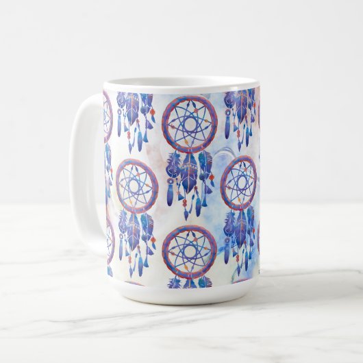 Blauwe Waterverf Drocatcher Modern Boho Koffiemok (Voorkant links)