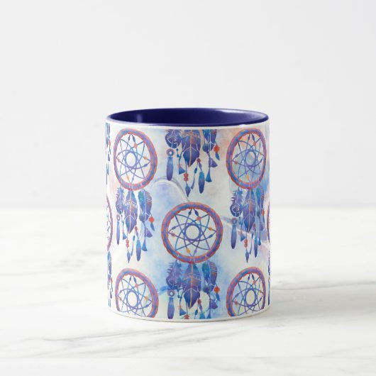 Blauwe Waterverf Drocatcher Modern Boho Mok (Midden)