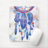 Blauwe Waterverf Drocatcher Modern Boho Muismat (Met muis)