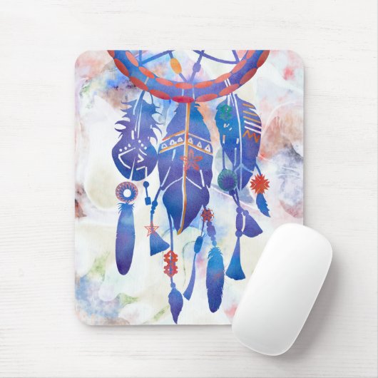 Blauwe Waterverf Drocatcher Modern Boho Muismat (Met muis)