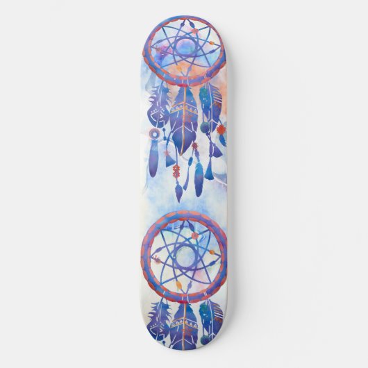 Blauwe Waterverf Drocatcher Modern Boho Persoonlijk Skateboard (Voorkant)
