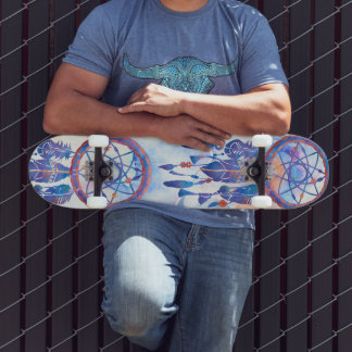 Blauwe Waterverf Drocatcher Modern Boho Persoonlijk Skateboard