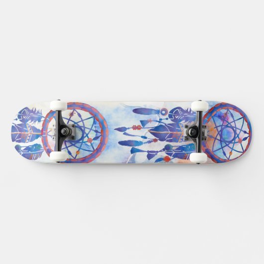 Blauwe Waterverf Drocatcher Modern Boho Persoonlijk Skateboard (Horizontaal)