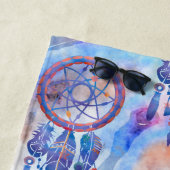 Blauwe Waterverf Drocatcher Modern Boho Strandlaken (In situ)