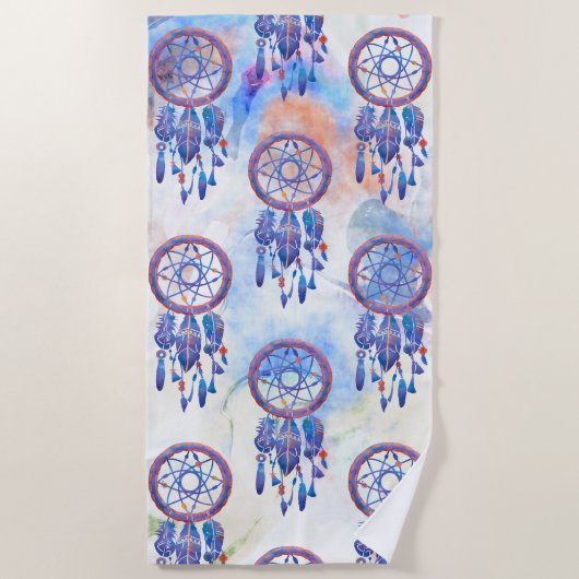 Blauwe Waterverf Drocatcher Modern Boho Strandlaken (Voorkant)