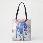 Blauwe Waterverf Drocatcher Modern Boho Tote Bag (Voorkant)