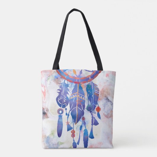 Blauwe Waterverf Drocatcher Modern Boho Tote Bag (Achterkant)