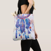 Blauwe Waterverf Drocatcher Modern Boho Tote Bag (Dichtbij)