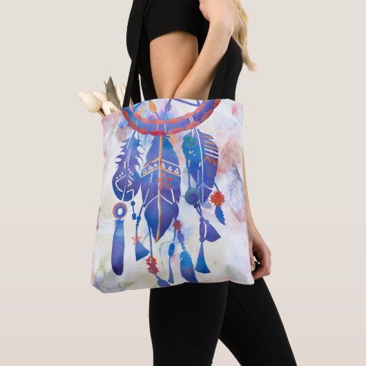 Blauwe Waterverf Drocatcher Modern Boho Tote Bag (Dichtbij)