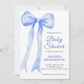Blauwe Waterverf een Bow Boy Baby shower Kaart (Voorkant)