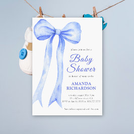 Blauwe Waterverf een Bow Boy Baby shower Kaart