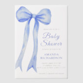Blauwe Waterverf een Bow Boy Baby shower Vellum Uitnodigingen (Voorkant)