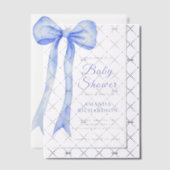 Blauwe Waterverf een Bow Boy Baby shower Vellum Uitnodigingen (Offset (Uitnodiging))