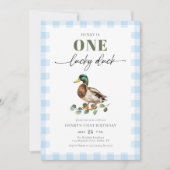 Blauwe Waterverf Een Lucky Duck Boy 1e Verjaardag Kaart (Voorkant)