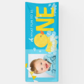 Blauwe Waterverf eend Oh wat leuk fotofeest Spandoek (Verticaal)