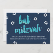 Blauwe Waterverf | Eenduidig BBT Mitzvah Kaart (Voorkant)