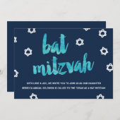 Blauwe Waterverf | Eenduidig BBT Mitzvah Kaart (Voorkant / Achterkant)