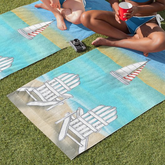 Blauwe Waterverf Eenvoudige kustboot Strandlaken