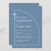 Blauwe Waterverf Eerste Heilige Communie Kaart (Voorkant / Achterkant)