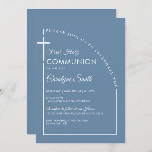 Blauwe Waterverf Eerste Heilige Communie Kaart (Voorkant / Achterkant)