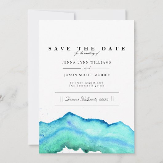 Blauwe Waterverf | Elegant Sla de datum op Save The Date (Voorkant)