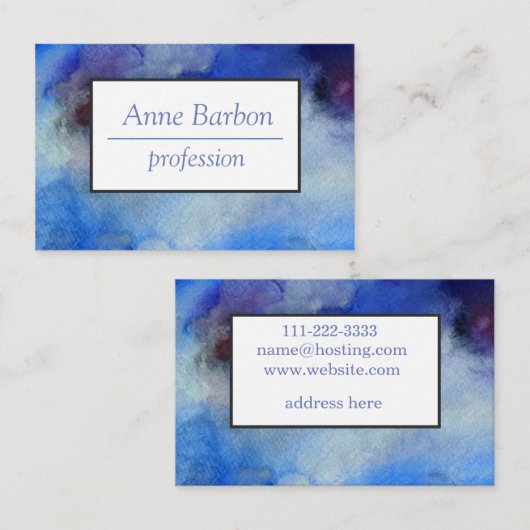 Blauwe Waterverf Elegant Visitekaartje (Voorkant / Achterkant)