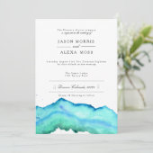 Blauwe Waterverf | Elegante bruiloft Kaart (Staand voorkant)