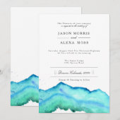 Blauwe Waterverf | Elegante bruiloft Kaart (Voorkant / Achterkant)