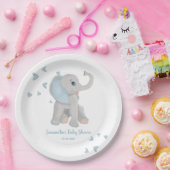 Blauwe Waterverf Elephant Boy Baby shower Papieren Bordje (Feest)
