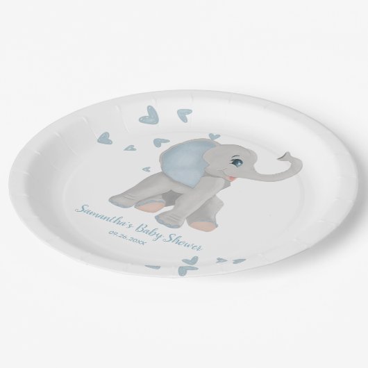 Blauwe Waterverf Elephant Boy Baby shower Papieren Bordje (Gekanteld)