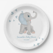 Blauwe Waterverf Elephant Boy Baby shower Papieren Bordje (Voorkant)