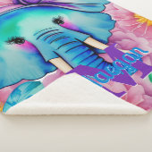 Blauwe Waterverf Elephant Persoonlijke naam Sherpa Deken (3/4)