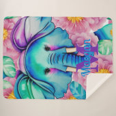 Blauwe Waterverf Elephant Persoonlijke naam Sherpa Deken (Voorkant (horizontaal))