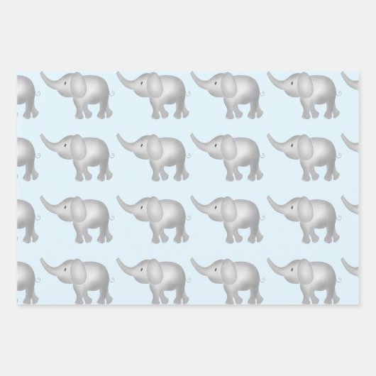 Blauwe Waterverf Elephants & Stippen Patroonset va Inpakpapier Vel (Voorkant)