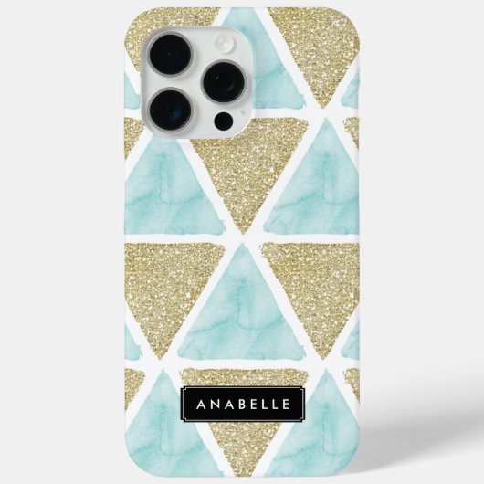 Blauwe Waterverf en bedrukte glitterdriehoeken Case-Mate iPhone Case (Achterkant)