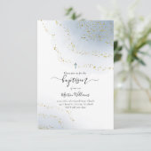 blauwe waterverf en FAUX folie confetti doop Kaart (Staand voorkant)