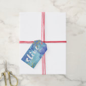 Blauwe Waterverf en Goud | glanzen Cadeaulabel (Met Touw)