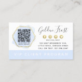 Blauwe Waterverf en gouden riemstempel QR Visitekaartje (Achterkant)