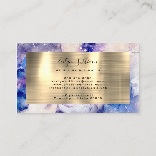 Blauwe Waterverf en goudolie-Visitekaartje Visitekaartje (Achterkant)