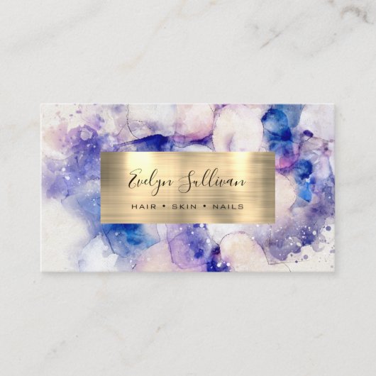 Blauwe Waterverf en goudolie-Visitekaartje Visitekaartje (Voorkant)