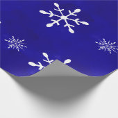 Blauwe Waterverf en witte sneeuwvlokken | Kerstmis Cadeaupapier (Hoek)