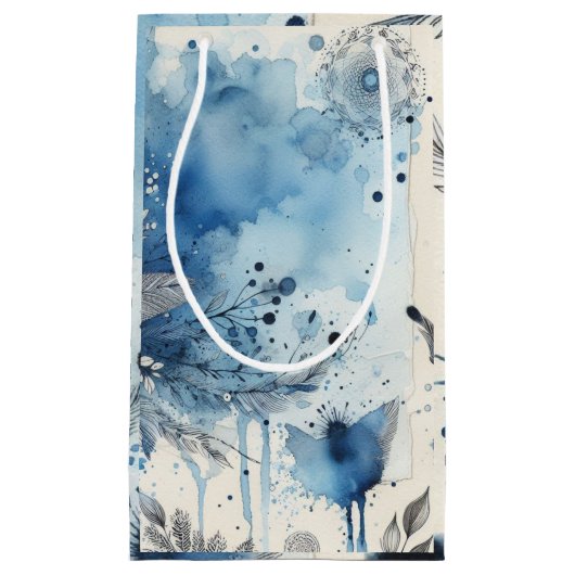 Blauwe Waterverf Ephemera Klein Cadeauzakje (Voorkant)