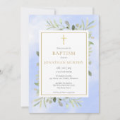 Blauwe Waterverf Eucalyptus Greenery Baptisme Kaart (Voorkant)