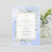 Blauwe Waterverf Eucalyptus Greenery Baptisme Kaart (Staand voorkant)