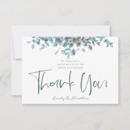 Blauwe Waterverf Eucalyptus Stijlvolle Script Foto Bedankkaart