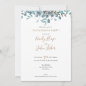 Blauwe Waterverf Eucalyptus Verlovingsfeest Kaart (Voorkant)